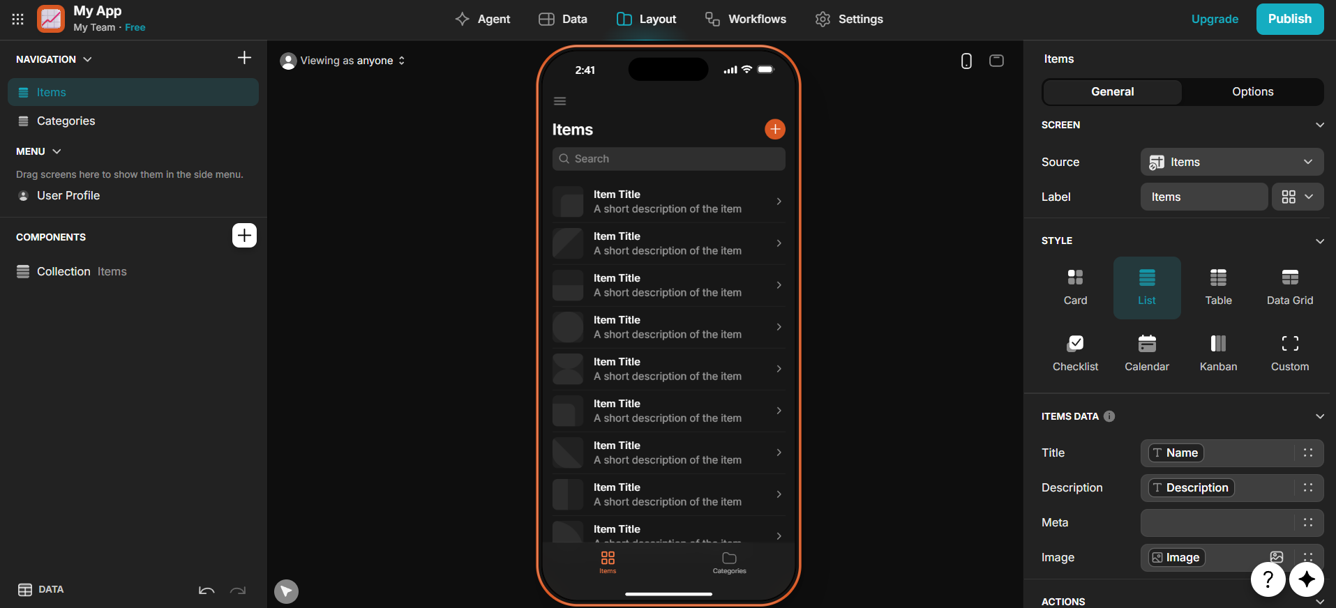 Интерфейс Glide