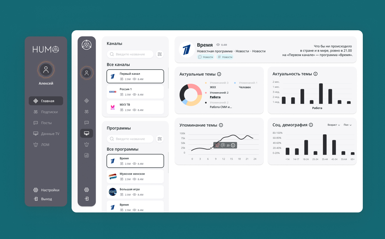 Интерфейс приложения для аналитики соцсетей